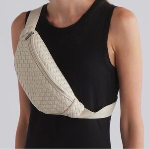 BCBGMaxAzria Woven Belt Bag in Cream with Silver Hardware